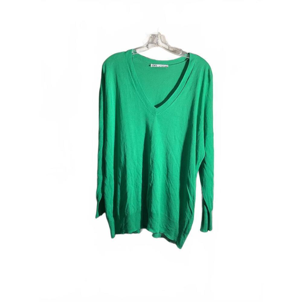 Zara  Green V-Neck Long Sleeve Lightweight Sweater Size  S
